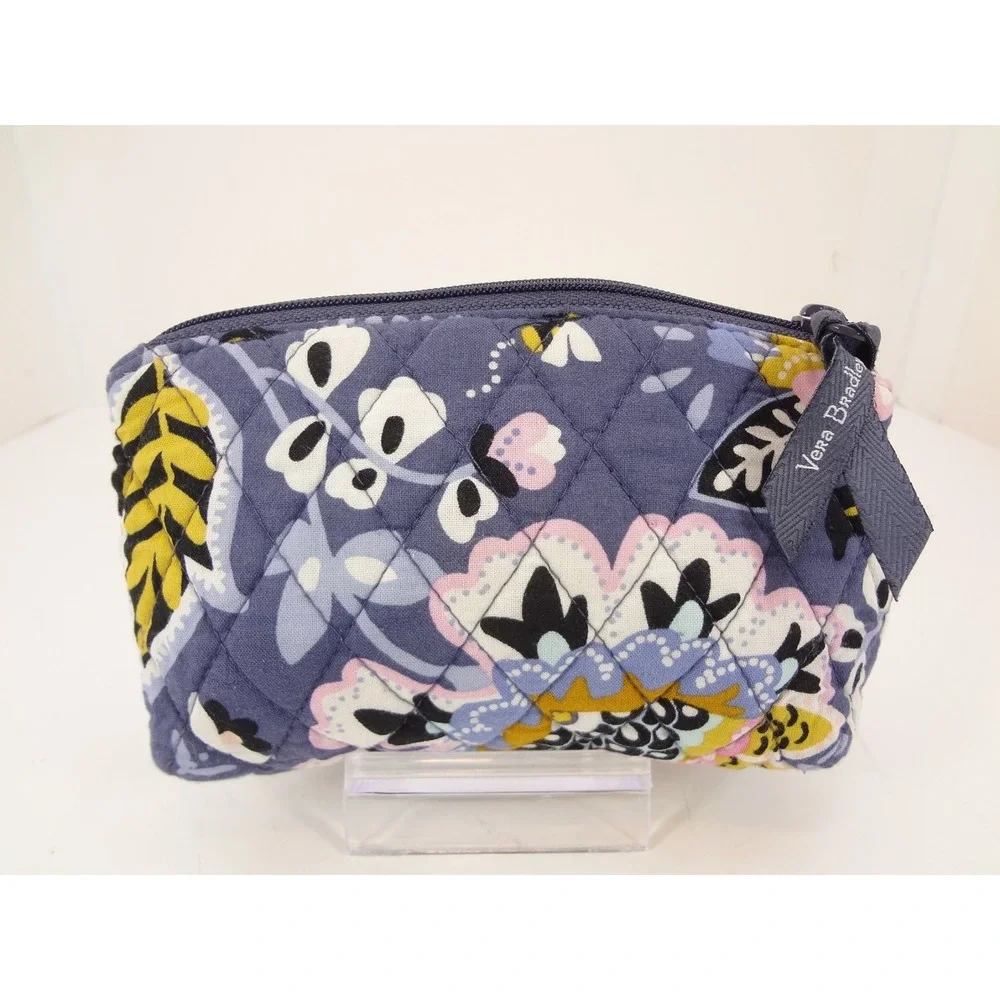 Vera Bradley Cosmetic Bag Grey Excellent Quilted Floral Zipper Pouch Mirror‎
